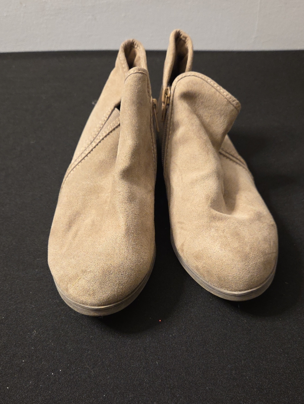 Time and Tru Taupe Suede Ankle Booties